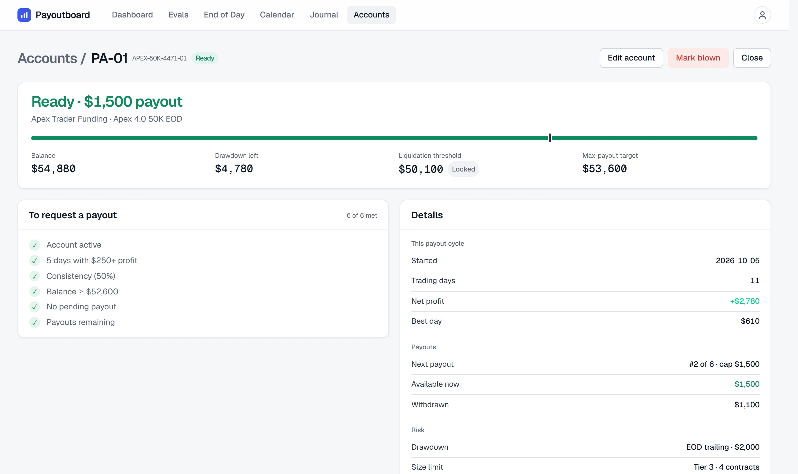 An account page in the light theme.